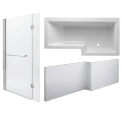 Cooke & Lewis Adelphi L-shaped 6 Shower Bath, Panel, Screen & Air Spa Set, (L)1675mm (W)850mm