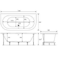Cooke & Lewis Helena Oval Curved Bath & Panel Set, (L)1700mm (W)800mm -Ideal Standard Shop cooke lewis helena oval curved bath panel set l 1700mm w 800mm3663602248170 02t bq