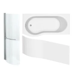 Cooke & Lewis Left-handed Reversible P-shaped Shower Bath, Panel & Screen Set