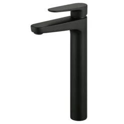 GoodHome Cavally Tall Matt Black Round Deck-mounted Manual Sink Or Worktop Mono Mixer Tap