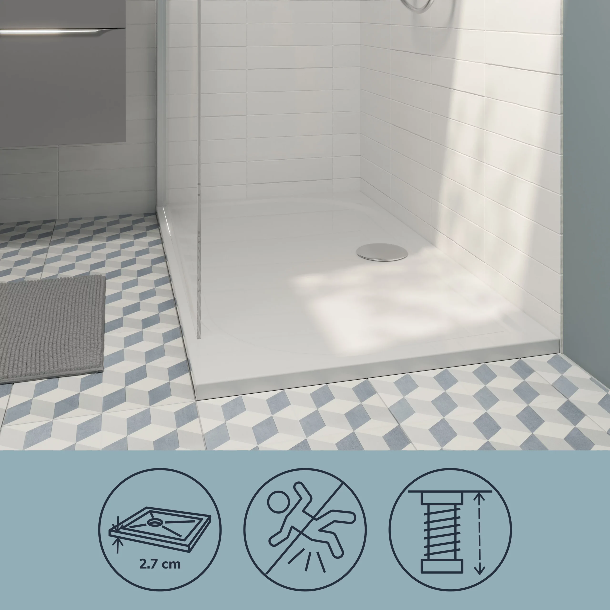 GoodHome Limsky Rectangular Shower Tray (L)700mm (W)1000mm (H)28mm 7 GoodHome Limsky Rectangular Shower Tray (L)700mm (W)1000mm (H)28mm - Image 7