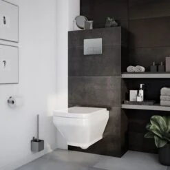 GoodHome Teesta White Wall Hung Square Toilet With Soft Close Seat -Ideal Standard Shop goodhome teesta white wall hung square toilet with soft close seat3663602690733 01i