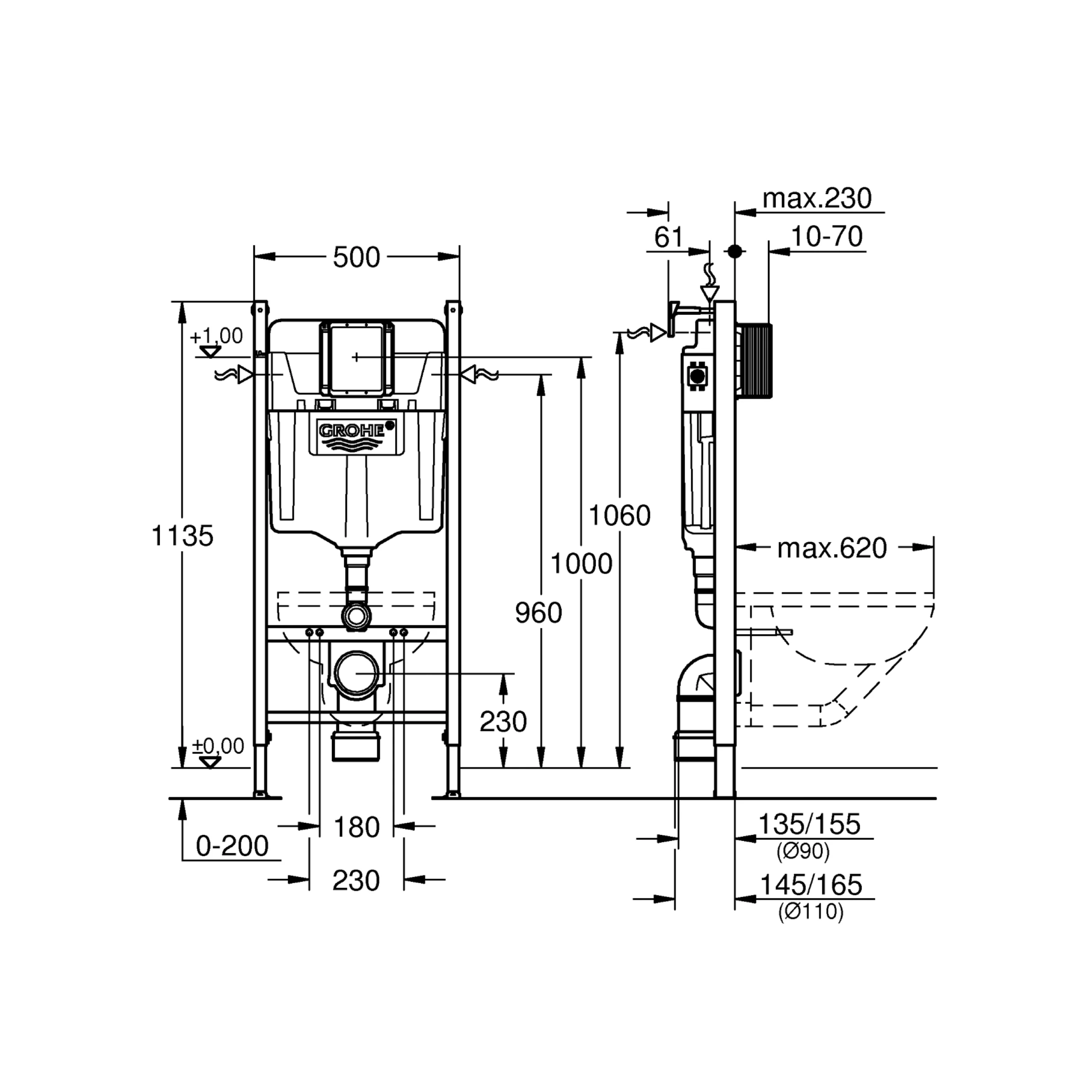 Grohe Euro Alpine White Standard Wall Hung Oval Toilet & Cistern With Soft Close Seat & Matt Black Plate 5 Grohe Euro Alpine White Standard Wall Hung Oval Toilet & Cistern With Soft Close Seat & Matt Black Plate - Image 5