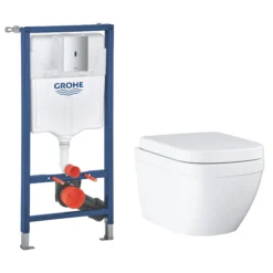 Grohe Euro Alpine White Standard Wall Hung Oval Toilet & Cistern With Soft Close Seat