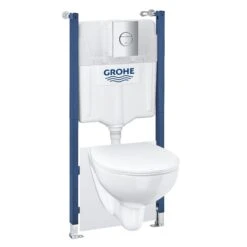 Grohe Solido 5in1 Alpine White Standard Wall Hung Oval Toilet & Cistern With Soft Close Seat