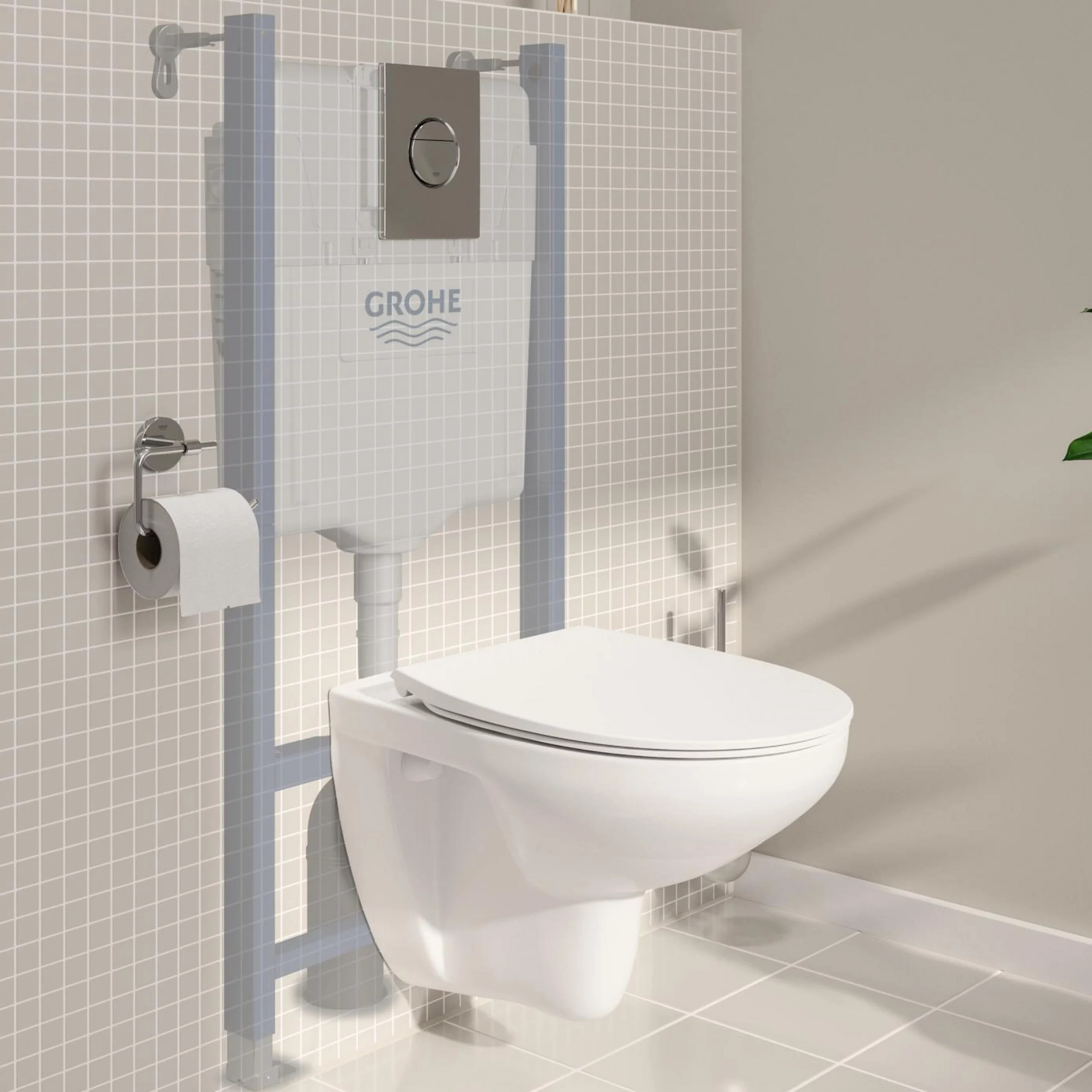 Grohe Solido 5in1 Alpine White Standard Wall Hung Oval Toilet & Cistern With Soft Close Seat 4 Grohe Solido 5in1 Alpine White Standard Wall Hung Oval Toilet & Cistern With Soft Close Seat - Image 4