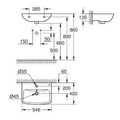 Grohe Start Edge Alpine White D-shaped Wall-mounted Vanity Basin (W)55cm -Ideal Standard Shop grohe start edge alpine white d shaped wall mounted vanity basin w 55cm4005176763519 01t bq