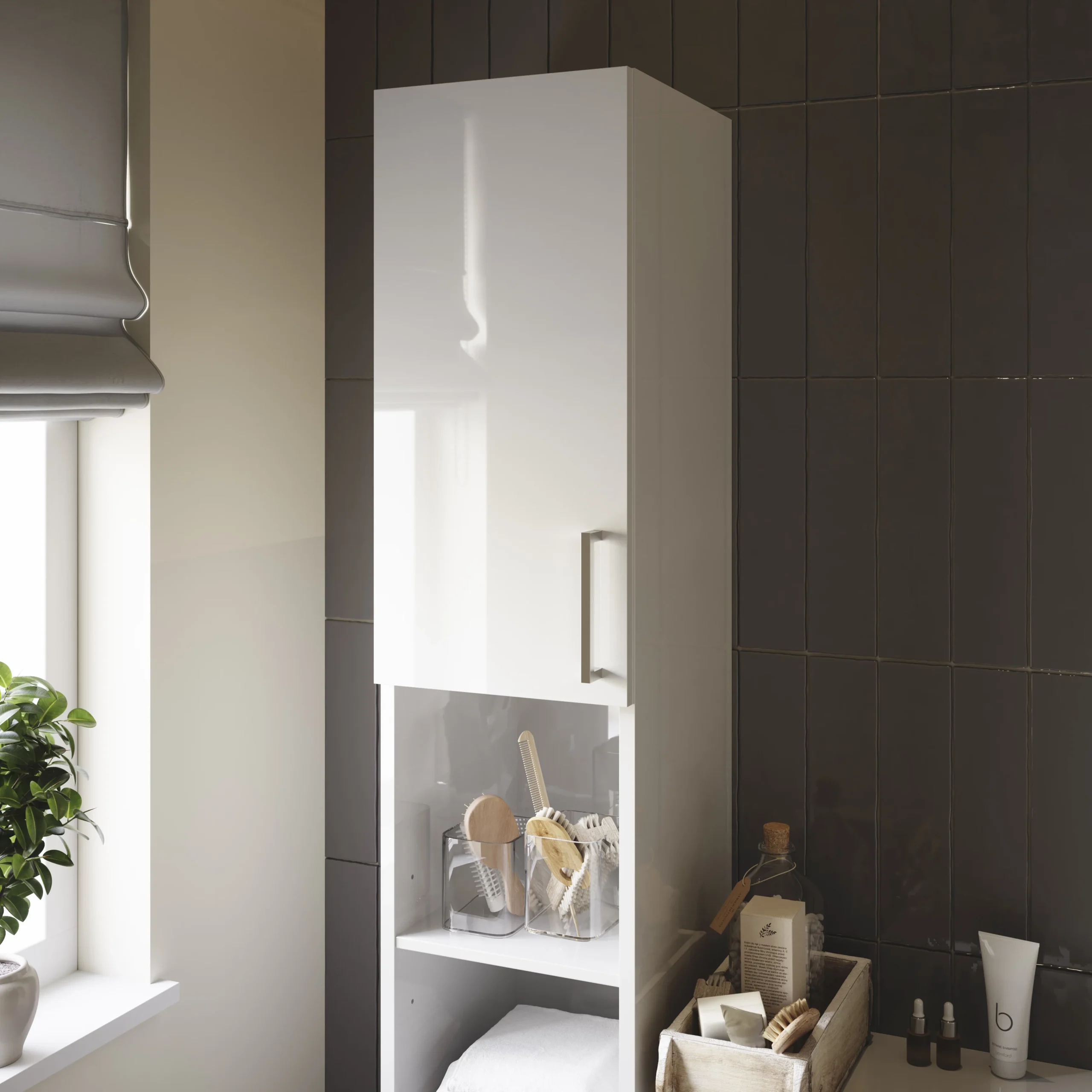 Veleka Gloss White Single Bathroom Cabinet (H)180cm (W)27.5cm 6 Veleka Gloss White Single Bathroom Cabinet (H)180cm (W)27.5cm - Image 6